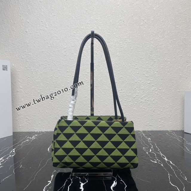 Prada專櫃新款刺繡織物新款肩背女包 1BA368 普拉達刺繡織物提花圖案手提包 csp1519